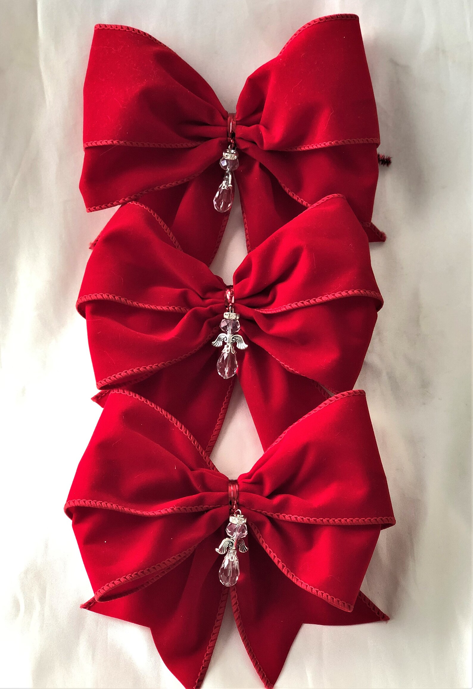 Luxury Red velvet bows 6 wide with crystal angel droplet Etsy
