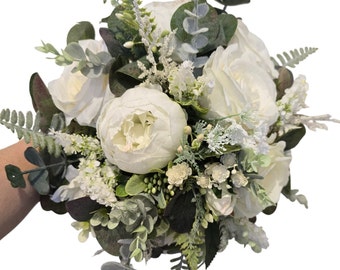 Ivory  natural look peony/roses with eucalyptus artificial wedding flowers