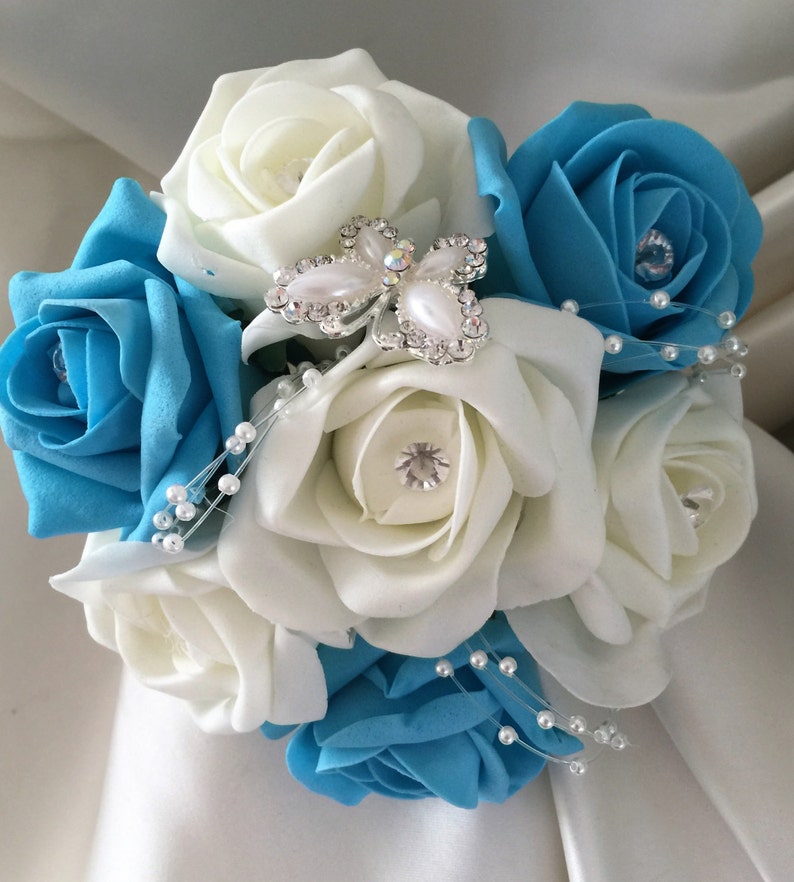 Wedding Flowers Turquoise & Ivory Wedding Bouquets With Etsy