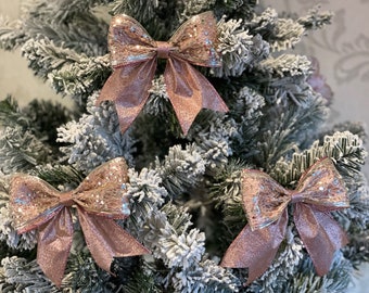 Christmas tree bows 5.5" inches.  Luxury Rose gold/champagne ribbon