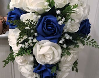 Gorgeous ivory and royal blue rose coloured roses Brides wedding  bouquet