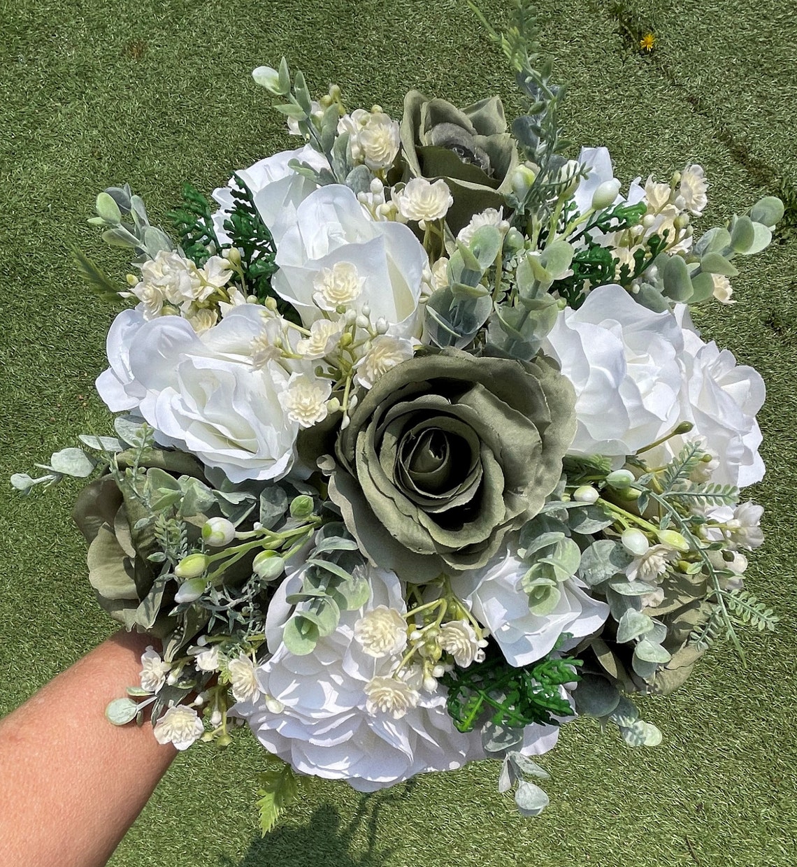 Ivory/sage Green Natural Look Artificial Wedding Flowers Etsy