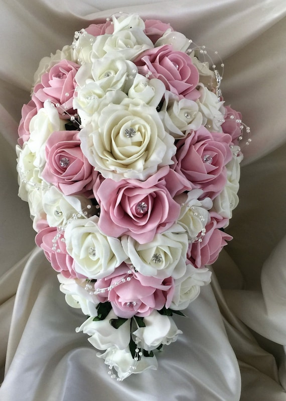 2 x Vintage Pink & Ivory Rose Flower Wedding Corsages NEW Handmade 