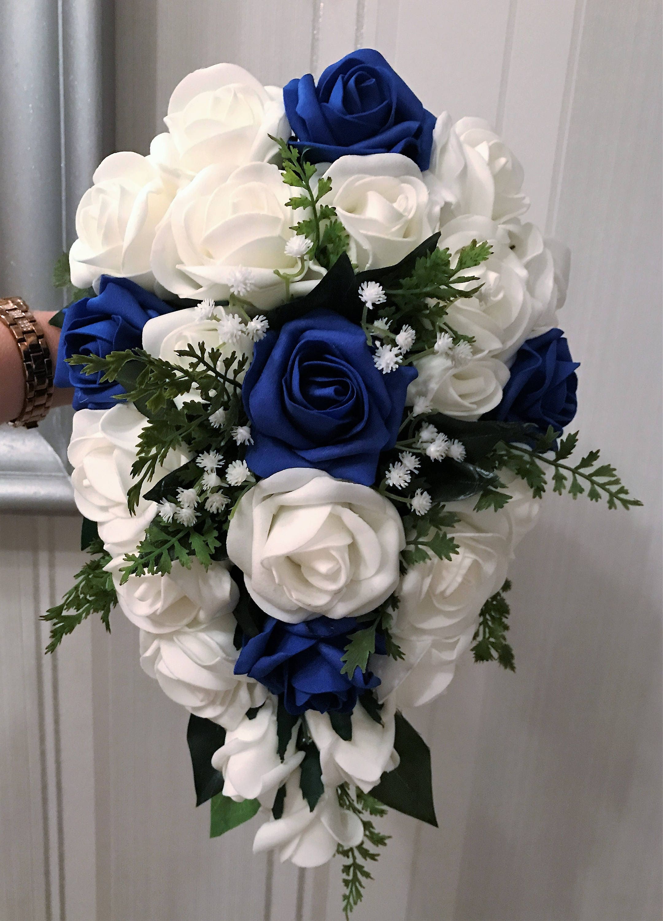 Gorgeous Ivory and Royal Blue Rose Coloured Roses Brides