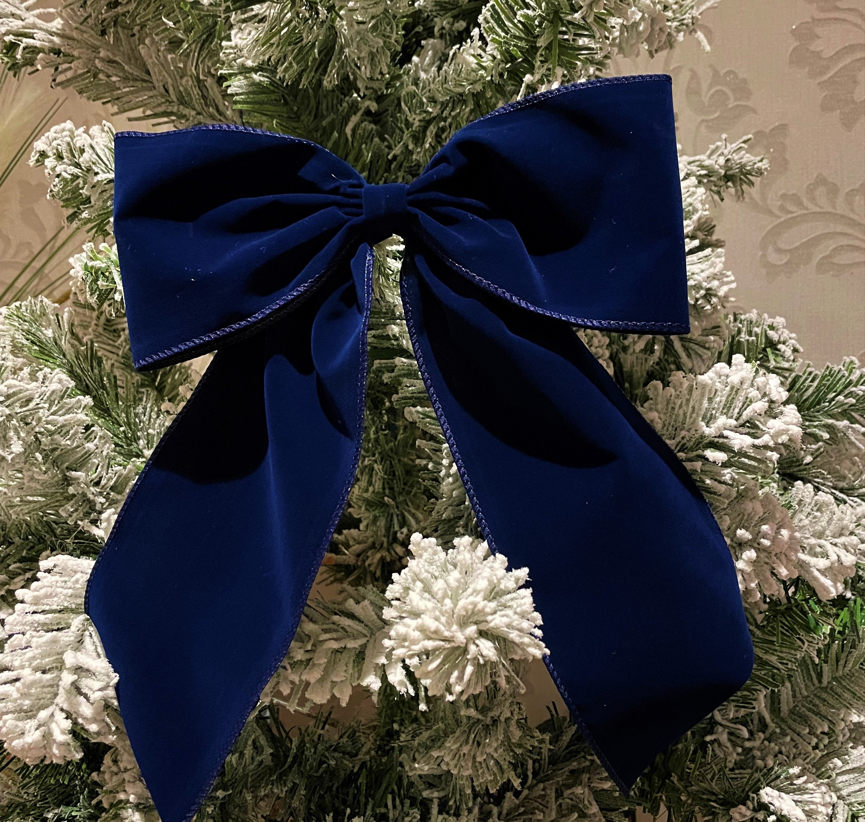 Navy Blue Velvet Wire Edge Christmas Bow - Package Perfect Bows