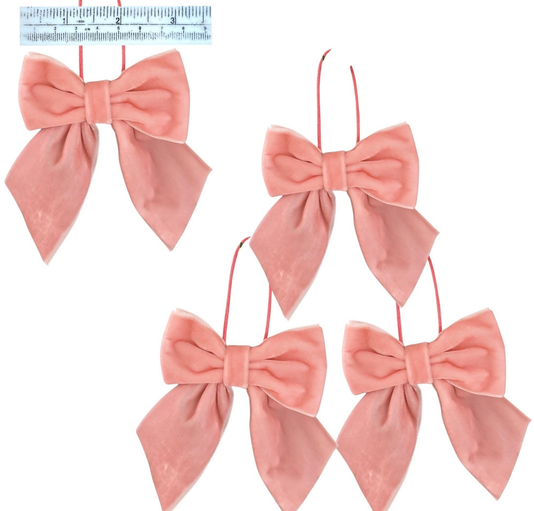 Pink Velvet Tie on Christmas Tree Bows 3 Inches Wide With Hanging Loop ...