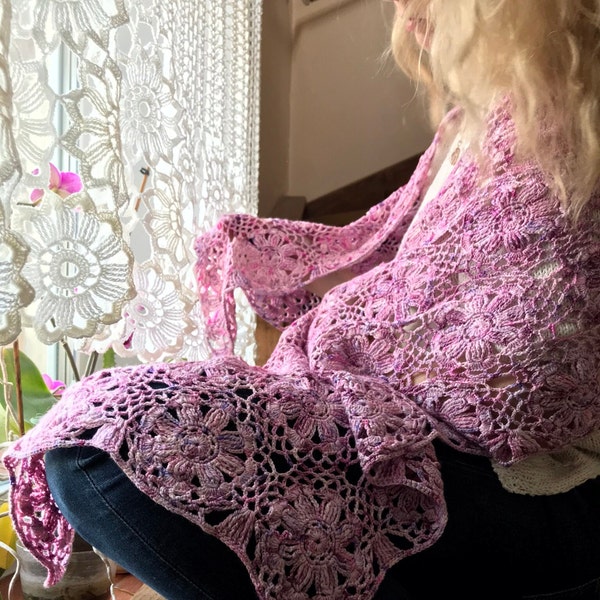 Szydełkowy SZAL Flora, wzór PL - Patrón de chal a crochet - PDF