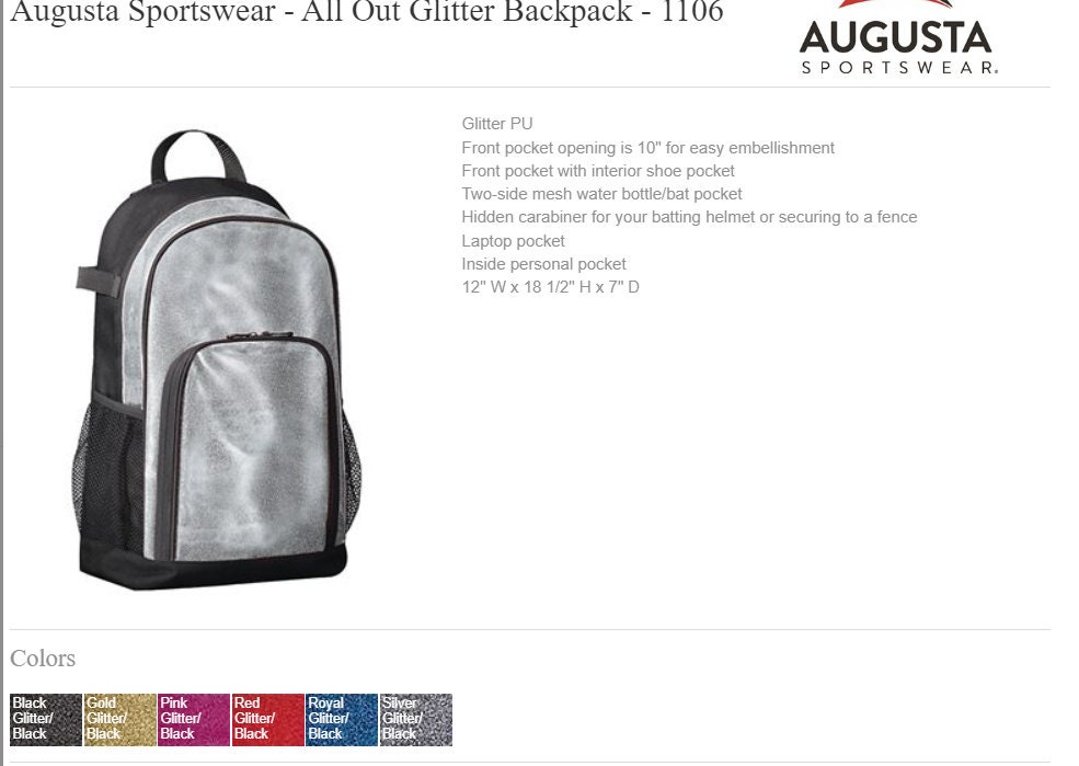 Personalized Embroidered GLITTER Backpack Cheer Bag Sports Backpack - 6 Colors