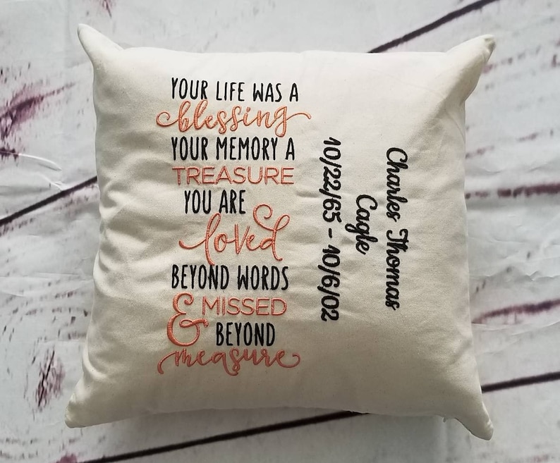 Personalized Embroidered Memory Pillow Loved Ones Keepsake Etsy