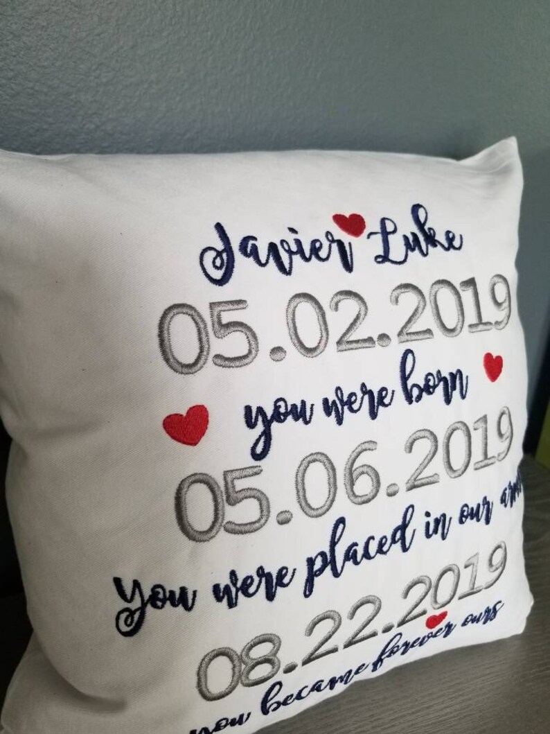 Adoption Pillow Personalized Embroidered Gotcha Day Pillow Etsy