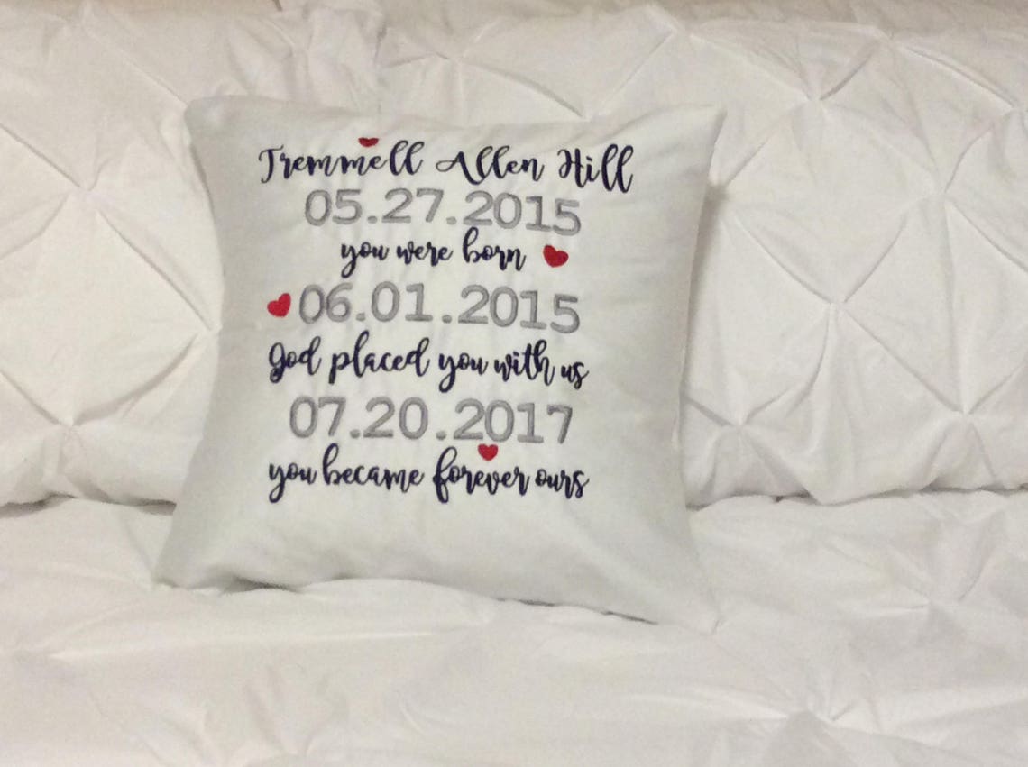 Adoption Pillow Personalized Embroidered Gotcha Day Pillow Etsy