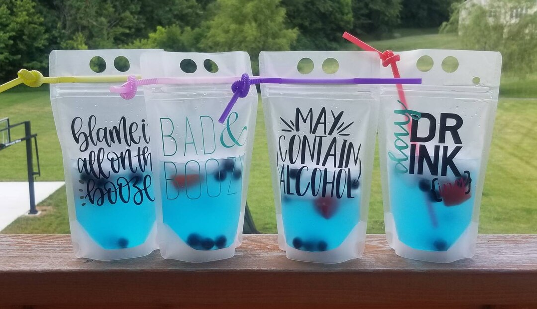 Personalized Reusable Drink Pouch With Straw Choose Your Saying, Add