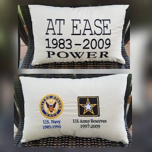 AT EASE Military Retirement Canvas Pillow Personalized Embroidered Army Navy Air Force Coast Guard Marines Pillow Gift