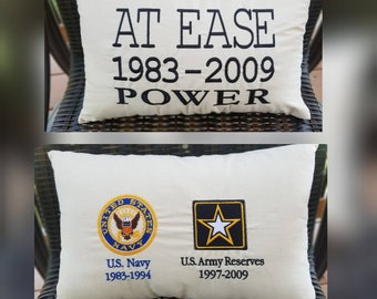 Personalized Embroidered Military Retirement Pillow, Army Navy Air Force Gift