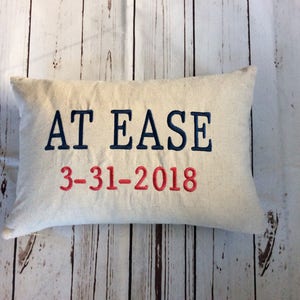 AT EASE Military Retirement Canvas Pillow Personalized Embroidered Army Navy Air Force Coast Guard Marines Pillow Gift image 8