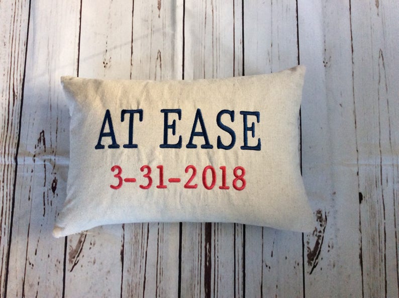 AT EASE Military Retirement Canvas Pillow Personalized Embroidered Army Navy Air Force Coast Guard Marines Pillow Gift image 8
