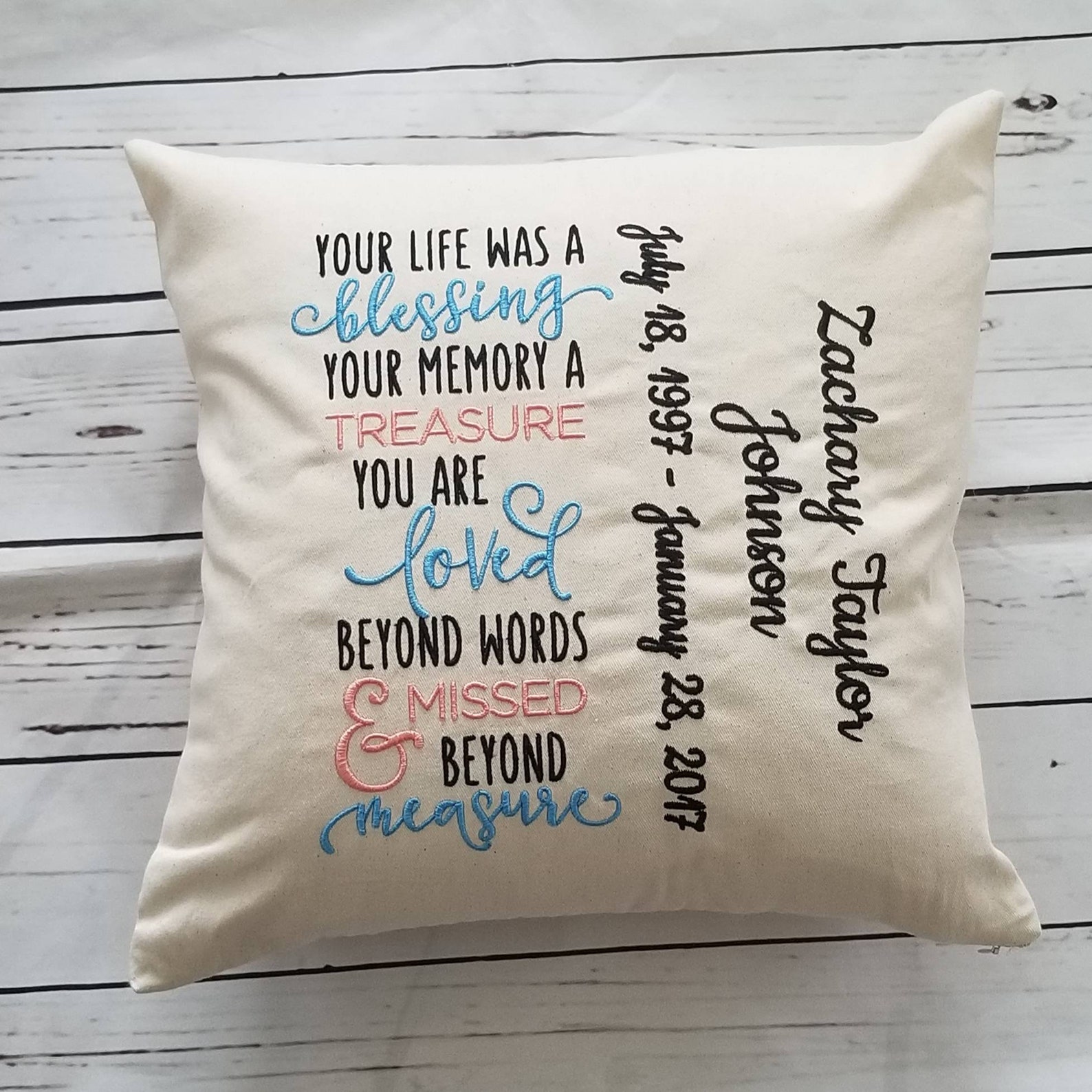 Personalized Embroidered Memory Pillow Loved Ones Keepsake Etsy