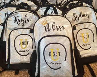 Personalized Embroidered GLITTER Backpack Cheer Bag Sports Backpack - 6 Colors