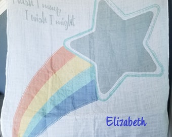 Infant Baby Month Milestone Photo Prop Blanket Baby Shower Gift Personalized Embroidered with Wish on a Star