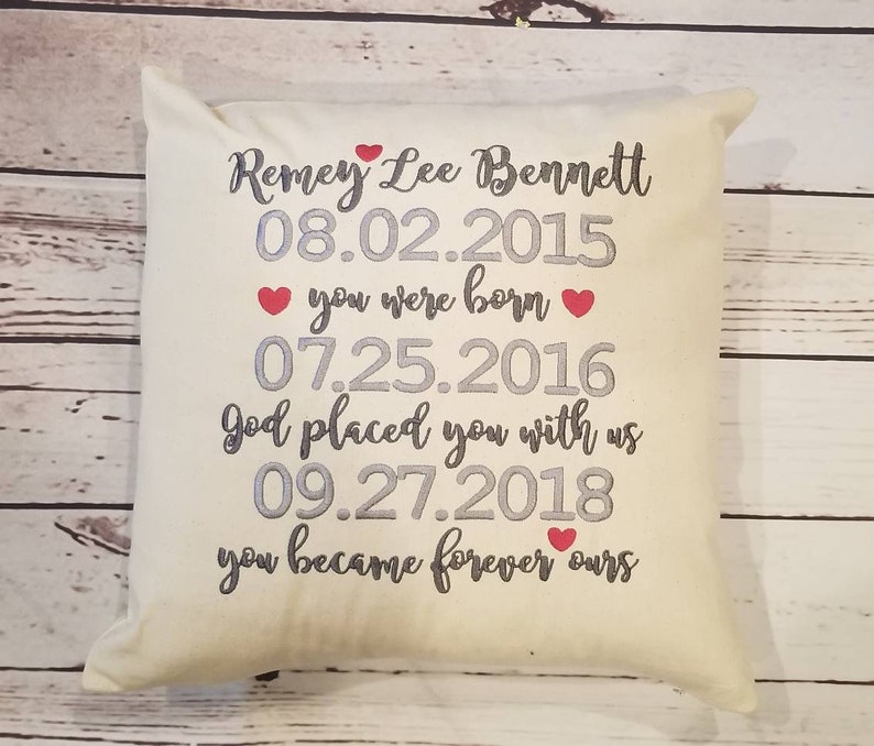 Adoption Pillow Personalized Embroidered Gotcha Day Pillow Etsy