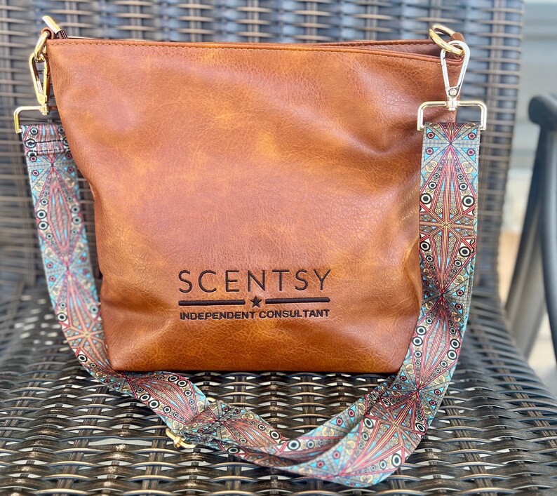 Authorized Scentsy Vendor Trendy Handbag Hobo Messenger faux leather Purse Brown Black Gray image 3