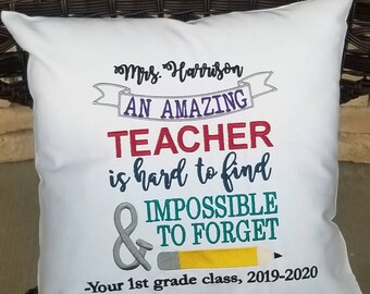 Teacher Pillow Personalized Embroidered Teacher Appreciation Pillow Teacher Gift End of the Year Gift  Class Gift Sign a Pillow - 3 choices