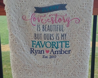 Two Year Anniversary 100% Cotton Afghan Throw Blanket Wedding Gift Anniversary Gift - 6 Different Sayings to Choose From