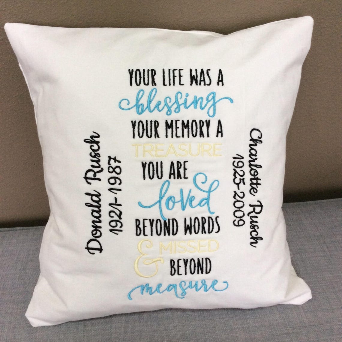 Personalized Embroidered Memory Pillow Loved Ones Keepsake Etsy