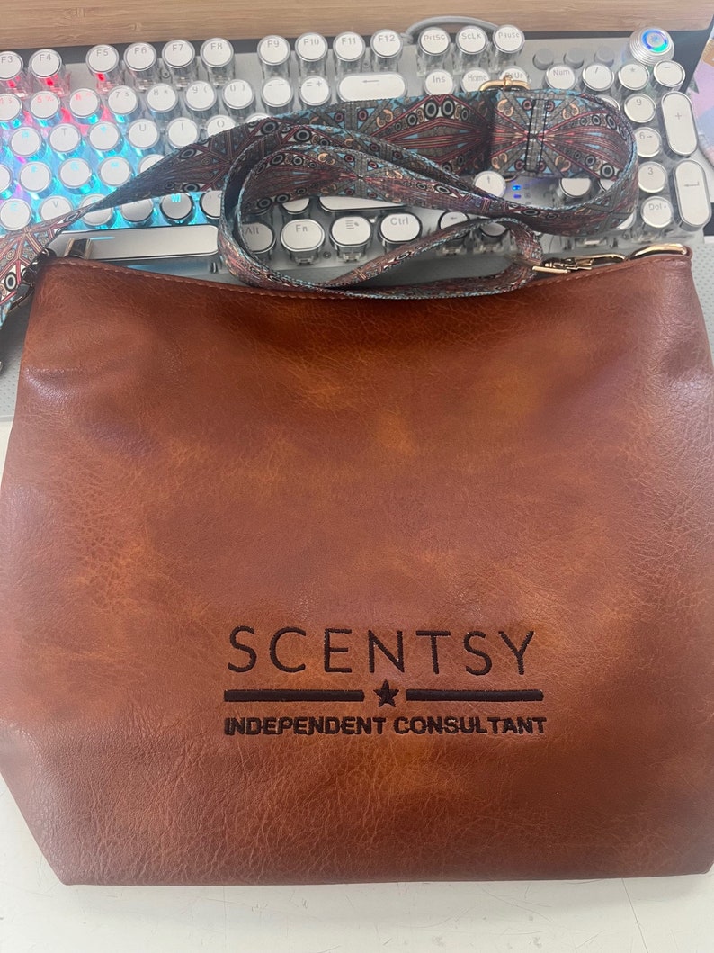 Authorized Scentsy Vendor Trendy Handbag Hobo Messenger faux leather Purse Brown Black Gray image 8