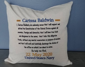 Personalized Oath of Office Military Officer Date Pillow Air Force Army Navy Marines Coast Guard