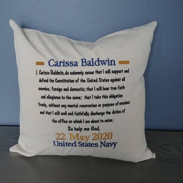 Personalized Oath of Office Military Officer Date Pillow Air Force Army Navy Marines Coast Guard