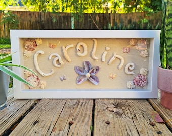 Caroline - Worm Shell Letter Name Art - Shower Gift - Made With Florida Seashells