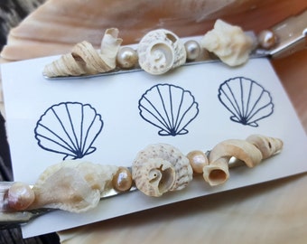 Mermaid Seashell Hair Clips, Set of 2 with Wormshell, Drill Shells and Pink Pearl Accents, Beach Hair Accessories