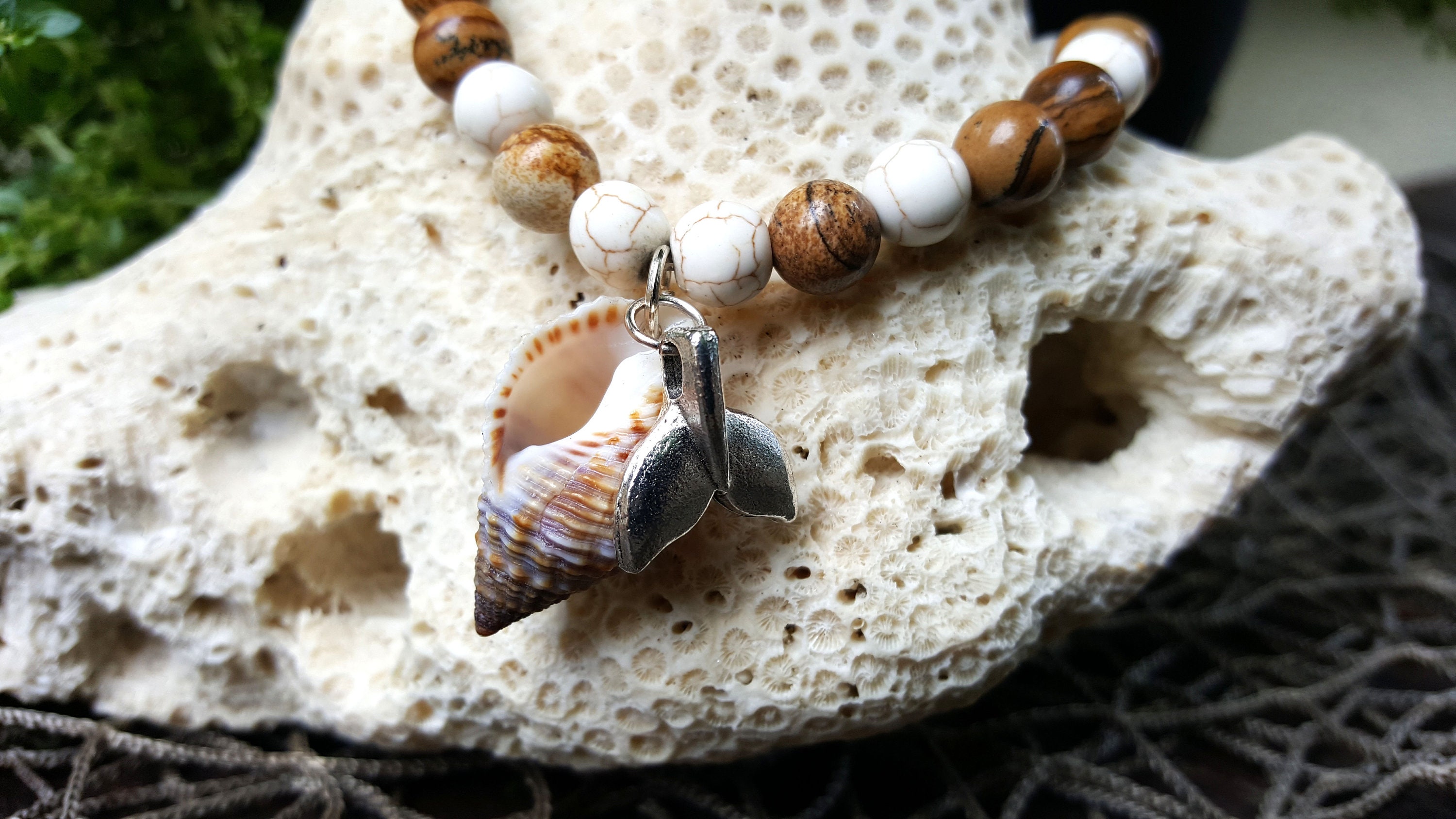 Whale Tale Tinted Cantharus Shell Beaded Stretch Charm | Etsy