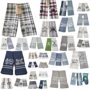 May include: A collection of kitchen towels in various colors and patterns. Some towels feature text like "Solemnly Swear", "Talk Parseltongue", and "Fvck the Hogwarts". The towels are made of a soft material and are suitable for kitchen use.