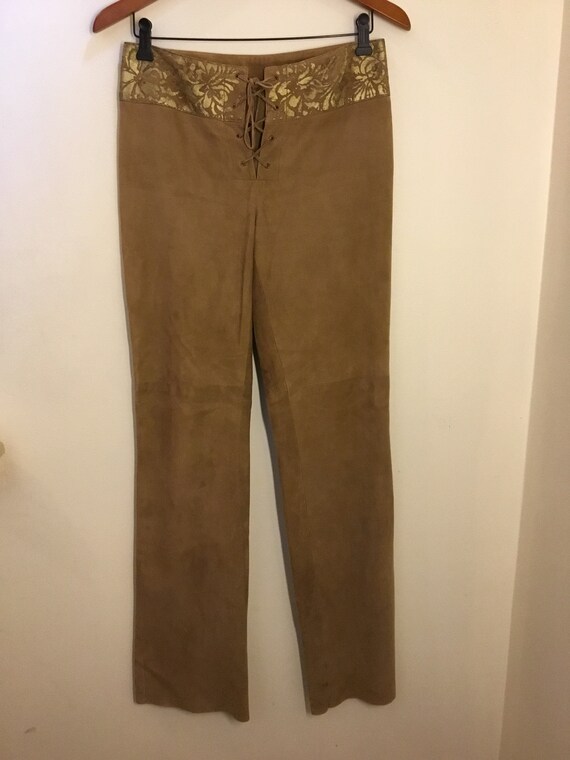 Ralph Lauren black label brown suede lace up Pants