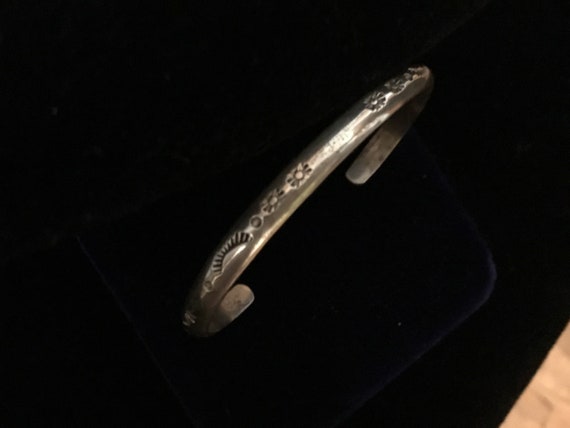 Vintage Navajo sterling silver etched cuff Bracelet stackable