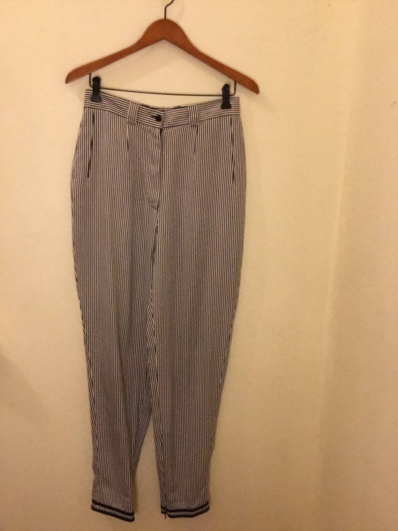 Vintage Giorgio Armani, Navy, White Striped Silk Ankle Zip PANTS W
