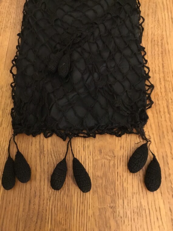 Antique Victorian black crochet Irish lace reticu… - image 5