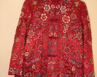 Vintage Plum Blossoms red silk floral embroidered Chinese Jacket