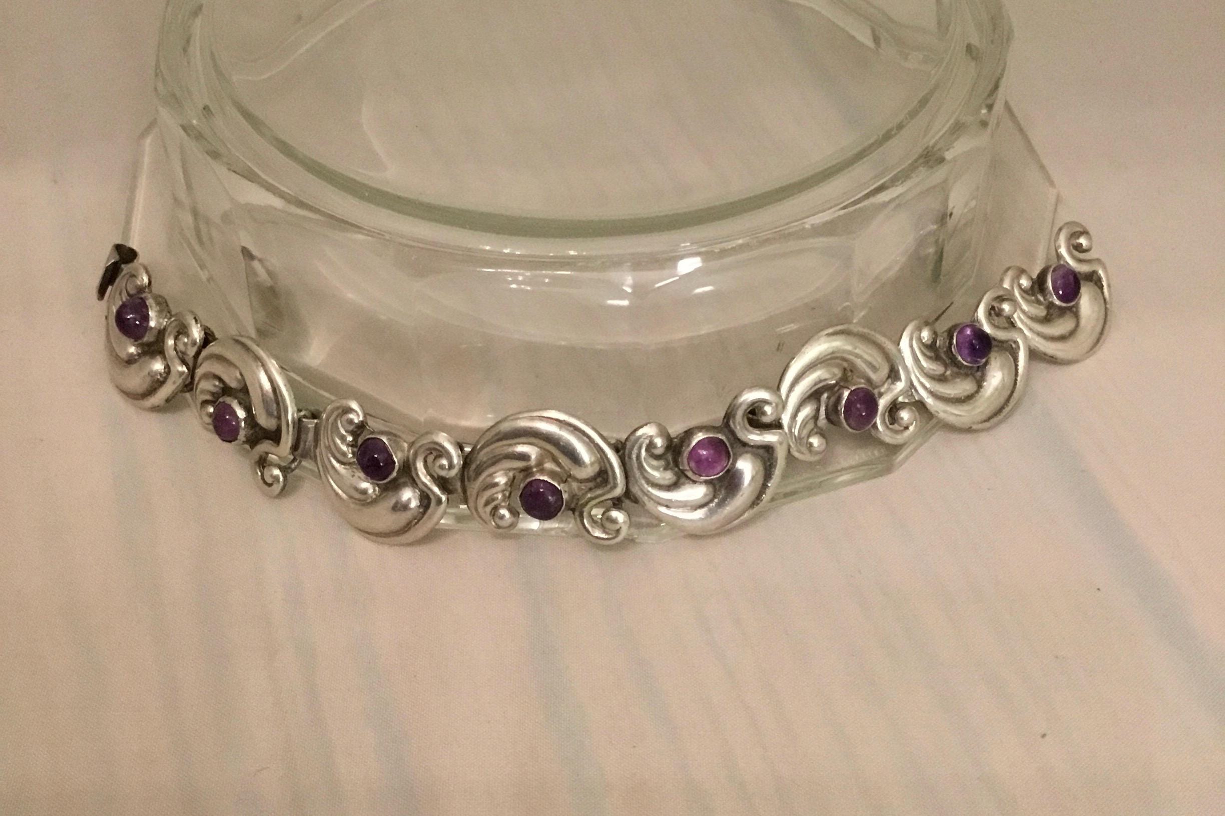 Mexican Silver Amethyst Bracelet - Etsy