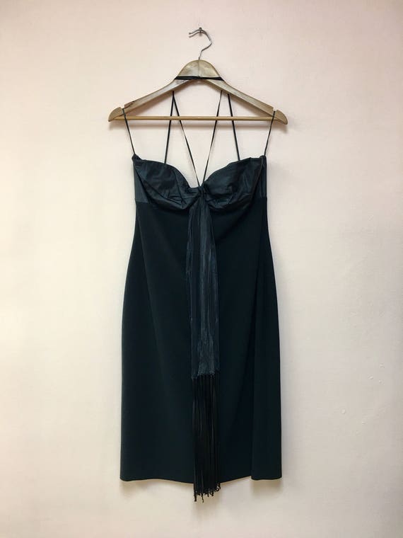 black silk halter dress