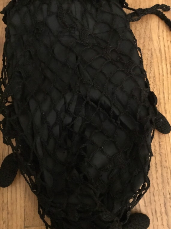 Antique Victorian black crochet Irish lace reticu… - image 8