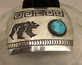 Dan Oliver - Navajo Bear Claw Overlay Sterling Silver Turquoise Belt Buckle‎ Dan Oliver - Navajo Bear Claw Overlay Sterling Silver  main image 4