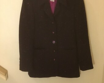 Vintage Louis Feraud Black purple wool 1990s Blazer