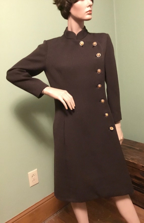 Vintage 1960s Adele Simpson Brown Wool Nehru Colla