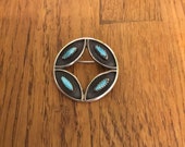 Vintage Zuni oxidized sterling silver needlepoint turquoise circle Pin