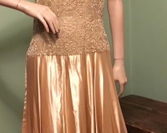 Vintage PAMELA DENNIS Gold Beaded Silk Satin Gown W/beaded Jacket - Etsy