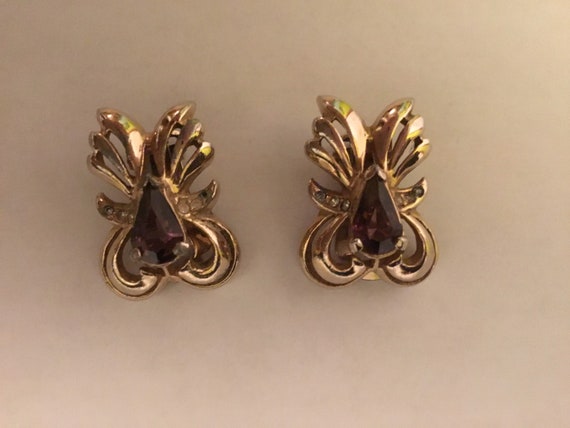 Vintage art deco Reja gold plated purple rhineston