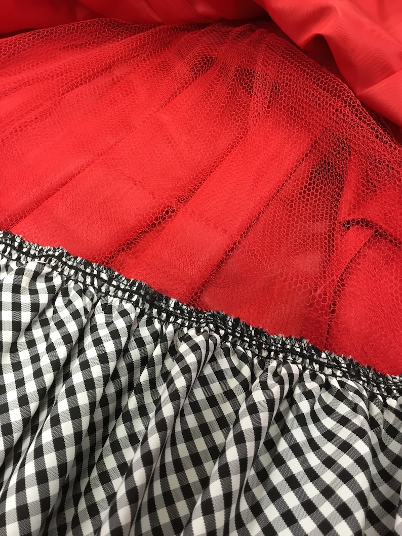 Vintage 1980/'s Belle France red taffeta black white plaid prom dress Gown